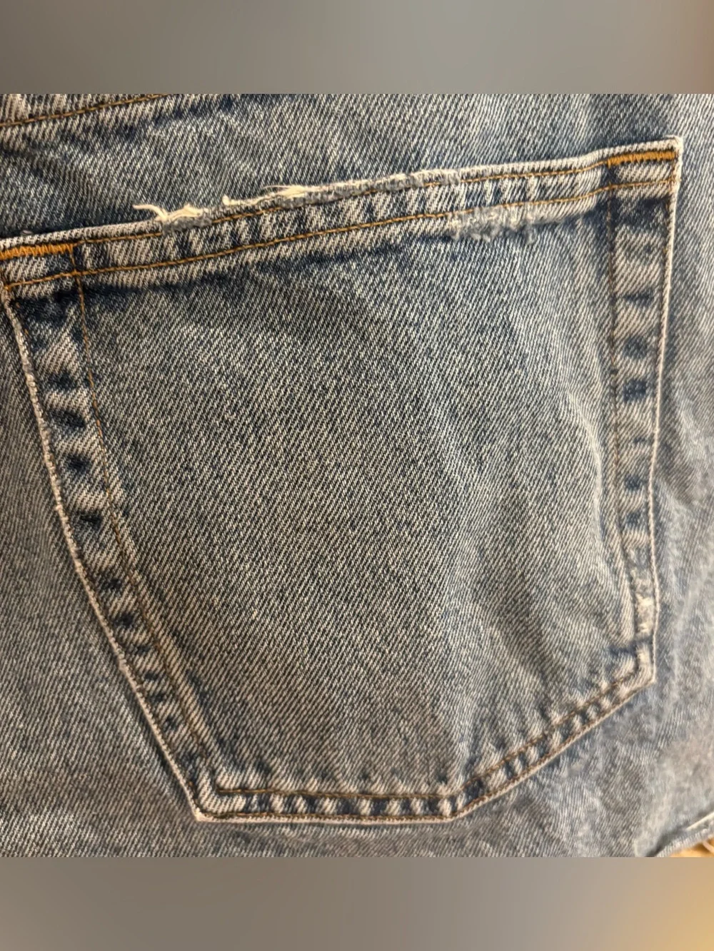 Agolde Parker Long Distressed Blue Denim Shorts Made from Organic Cotton